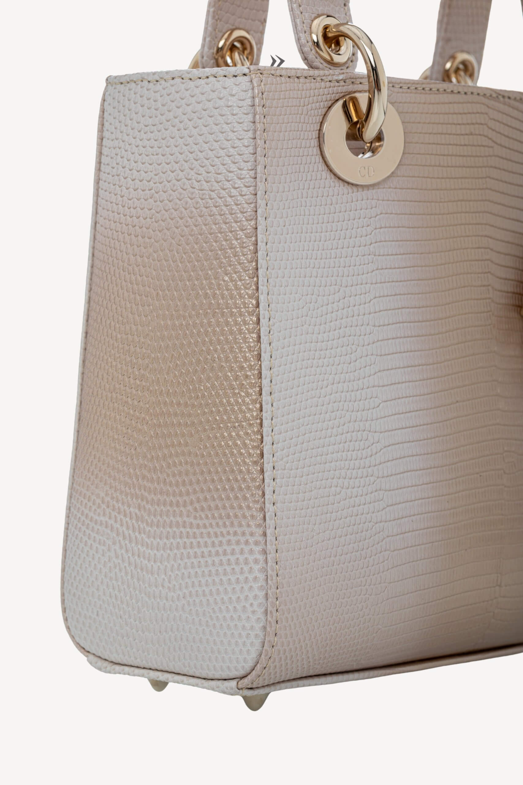 <span style="font-size: 10px;letter-spacing: .15em">HARD TO FIND</span><br>            <strong>CHRISTIAN DIOR</strong><br>            <div style="margin-top:10px;font-size:16px">Small Lady Dior Bag in Gold-Ivory Lizard Leather with Gold Hardware</div><br> - Image 20