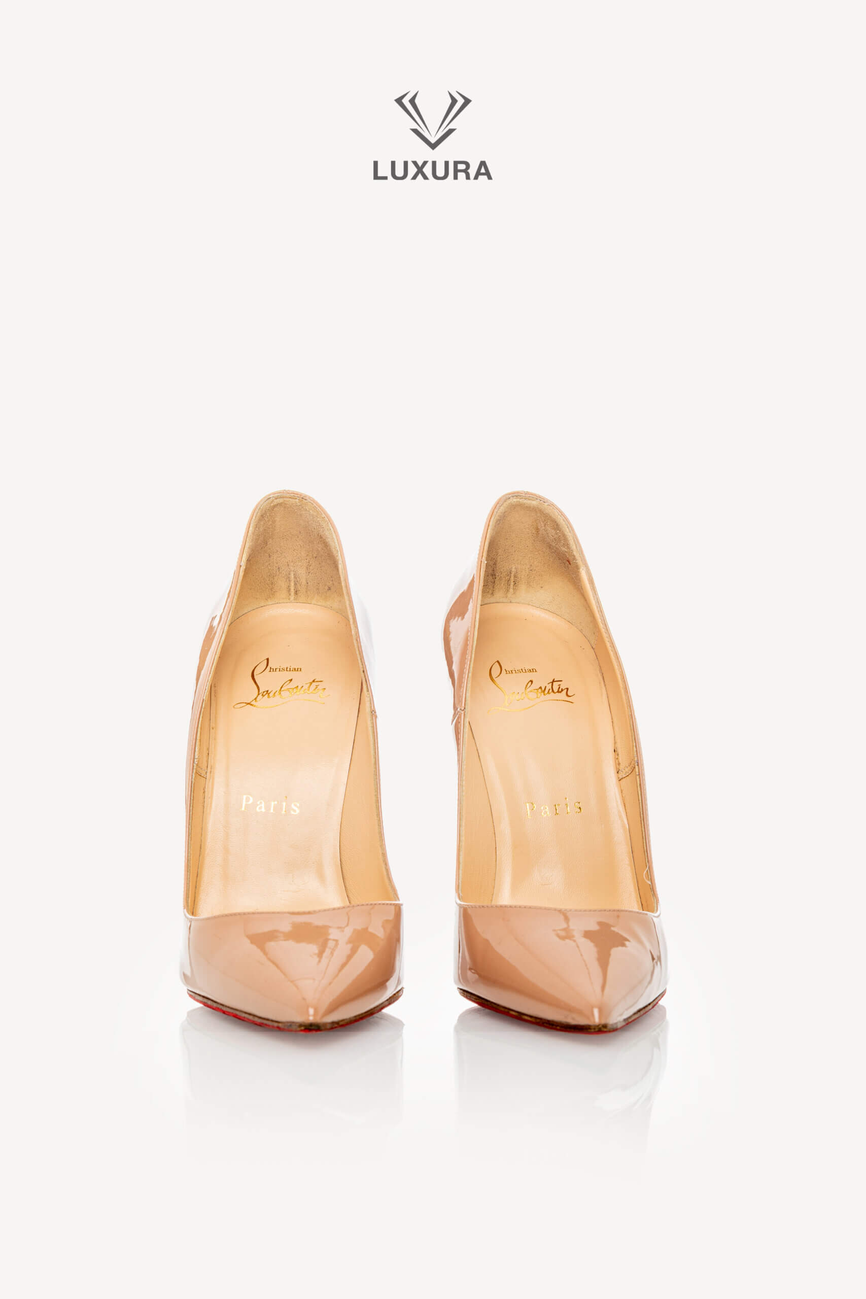 <span style="font-size: 10px;letter-spacing: .15em">BEST DEAL</span><br>            <strong>CHRISTIAN LOUBOUTIN</strong><br>            <div style="margin-top:10px;font-size:16px">Patent Calf Leather 120mm Pumps Blush 36</div><br> - Image 7