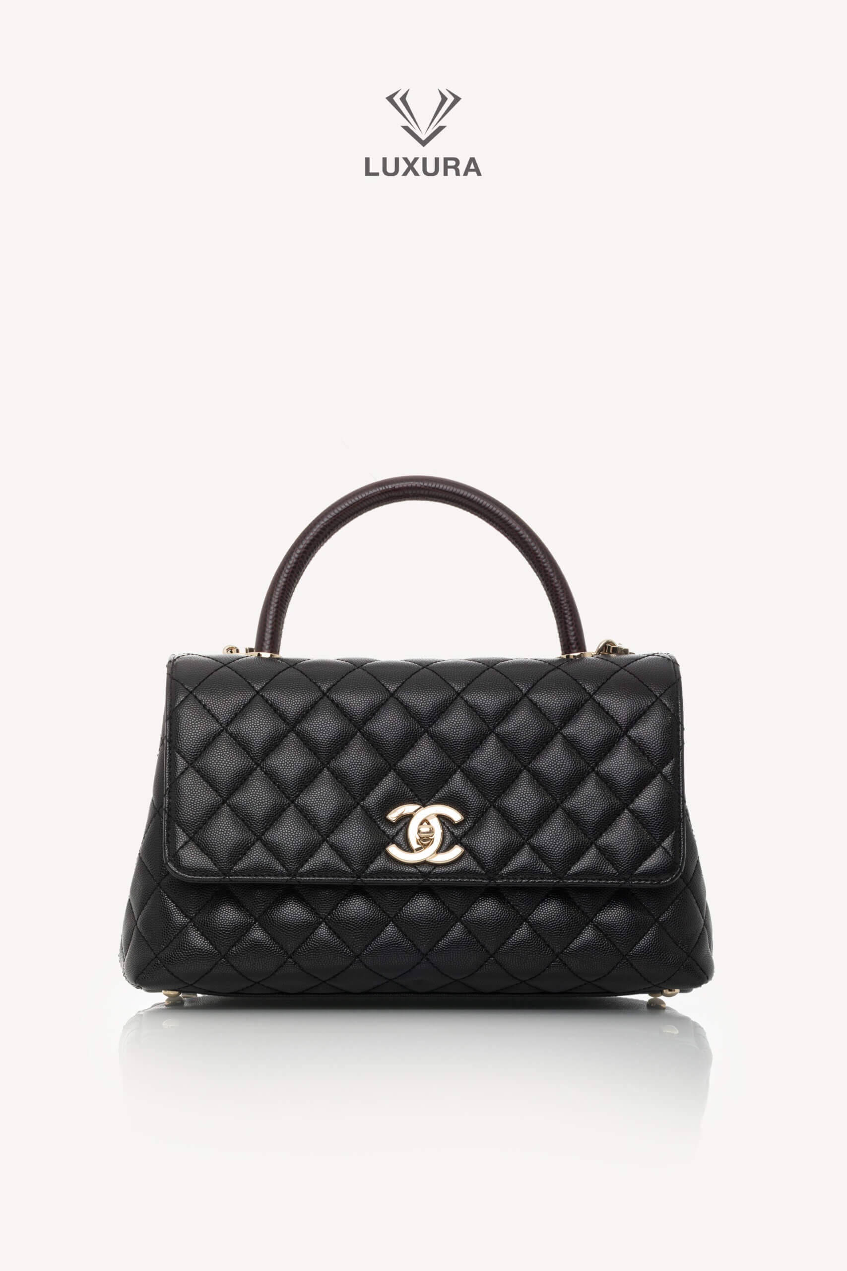 <span style="font-size: 10px;letter-spacing: .15em">HARD TO FIND</span><br>            <strong>CHANEL</strong><br>            <div style="margin-top:10px;font-size:16px">Quilted Caviar and Lizard Embossed Large Coco Top Handle Black</div><br> - Image 6