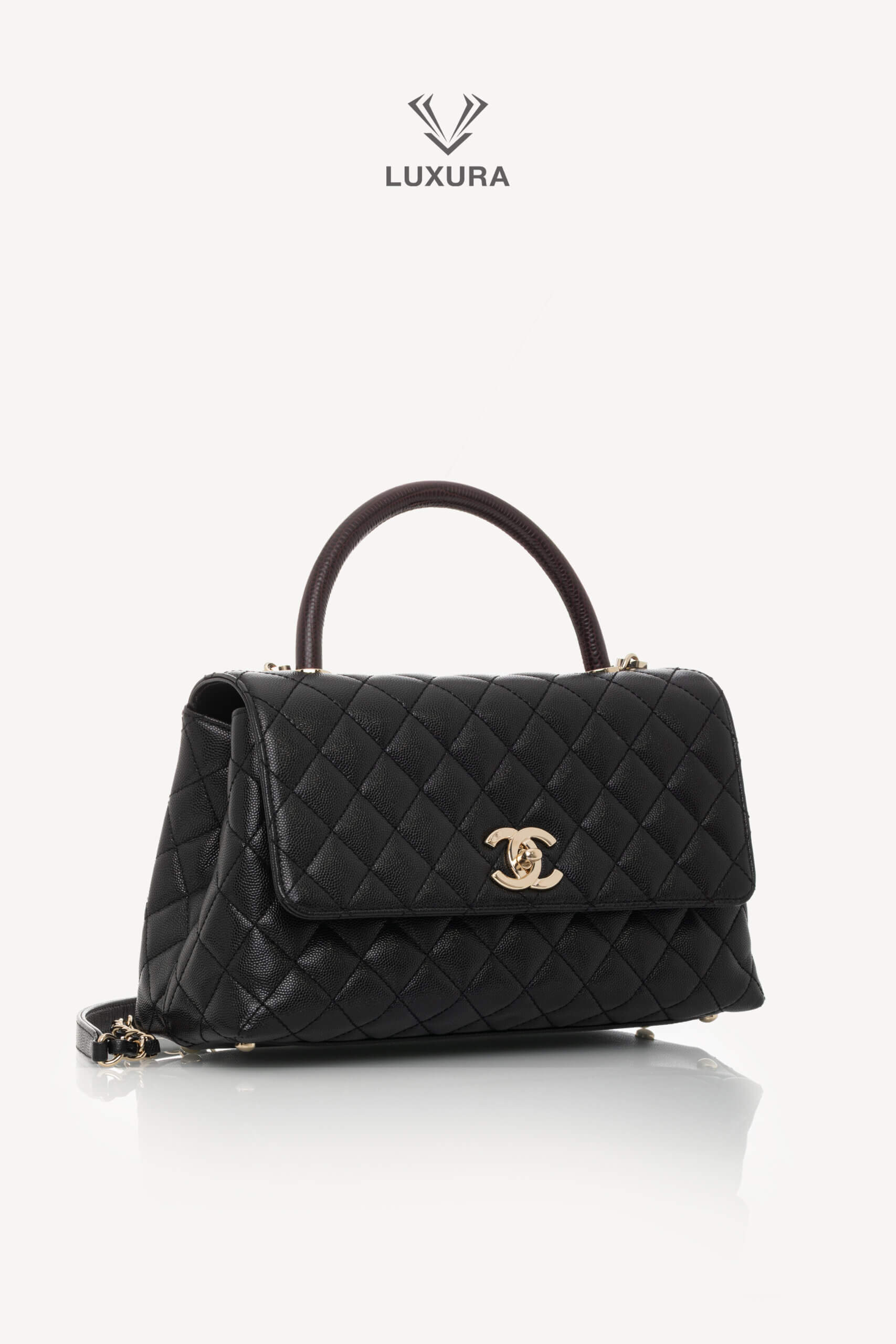<span style="font-size: 10px;letter-spacing: .15em">HARD TO FIND</span><br>            <strong>CHANEL</strong><br>            <div style="margin-top:10px;font-size:16px">Quilted Caviar and Lizard Embossed Large Coco Top Handle Black</div><br> - Image 4