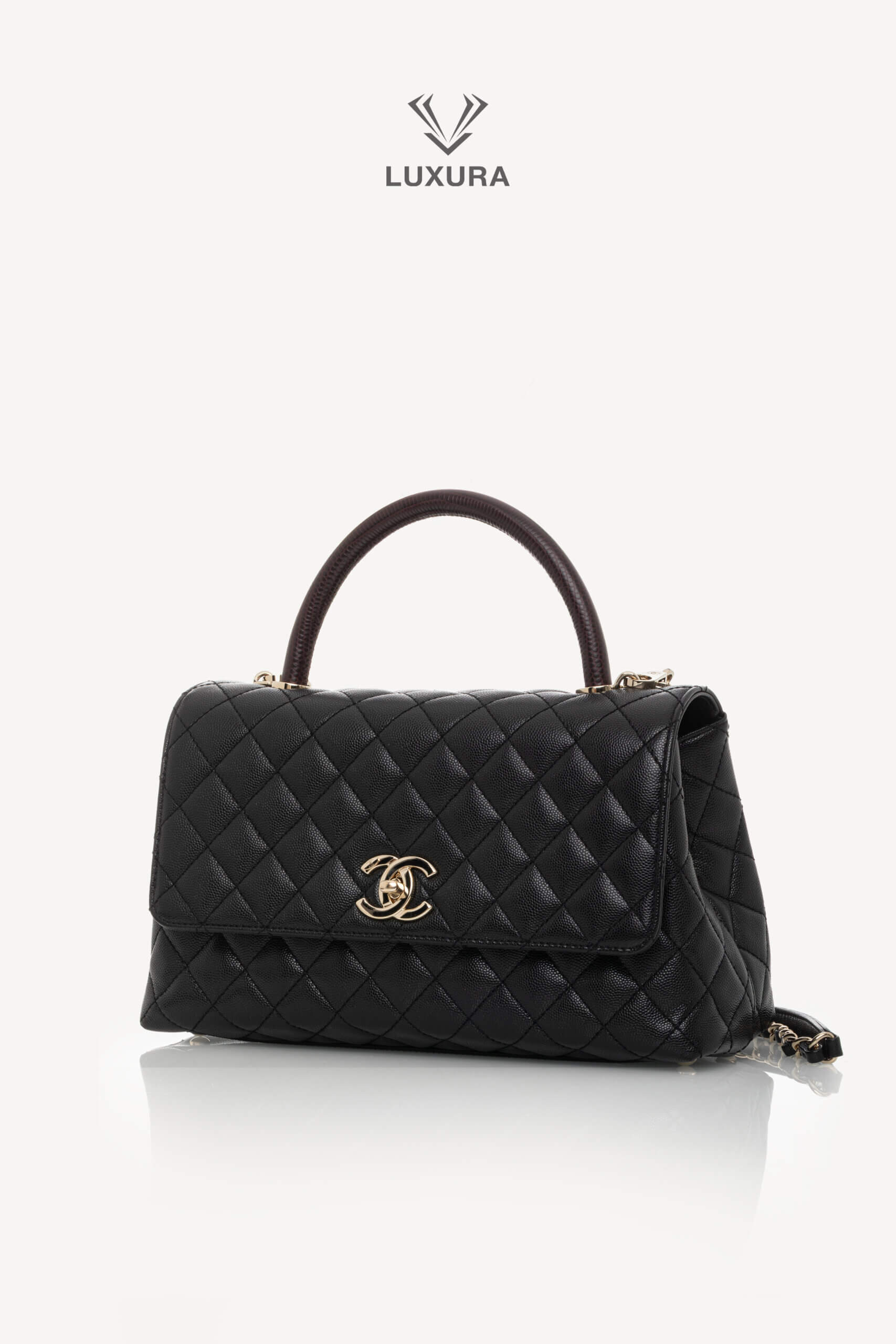 <span style="font-size: 10px;letter-spacing: .15em">HARD TO FIND</span><br>            <strong>CHANEL</strong><br>            <div style="margin-top:10px;font-size:16px">Quilted Caviar and Lizard Embossed Large Coco Top Handle Black</div><br> - Image 9