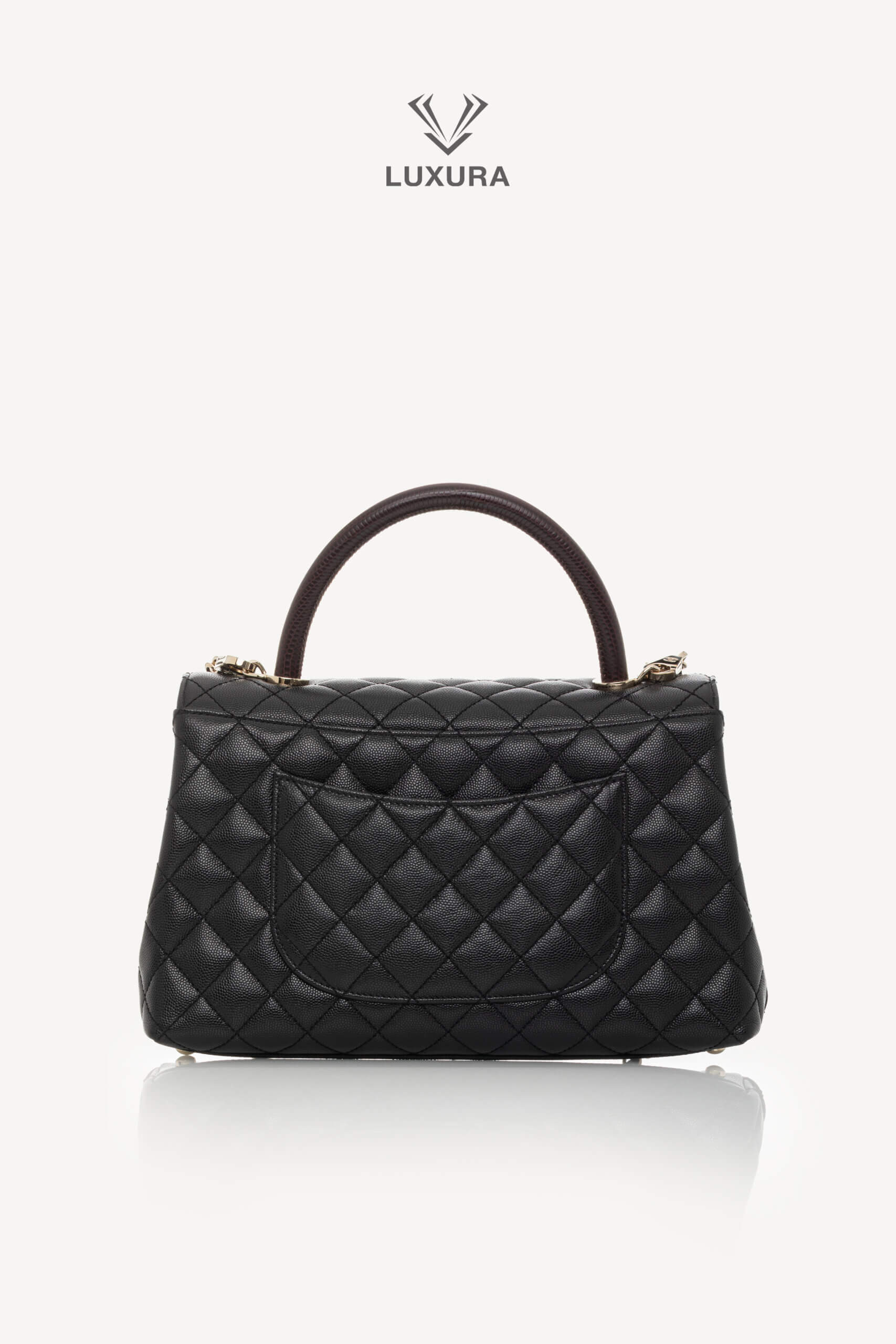 <span style="font-size: 10px;letter-spacing: .15em">HARD TO FIND</span><br>            <strong>CHANEL</strong><br>            <div style="margin-top:10px;font-size:16px">Quilted Caviar and Lizard Embossed Large Coco Top Handle Black</div><br> - Image 8