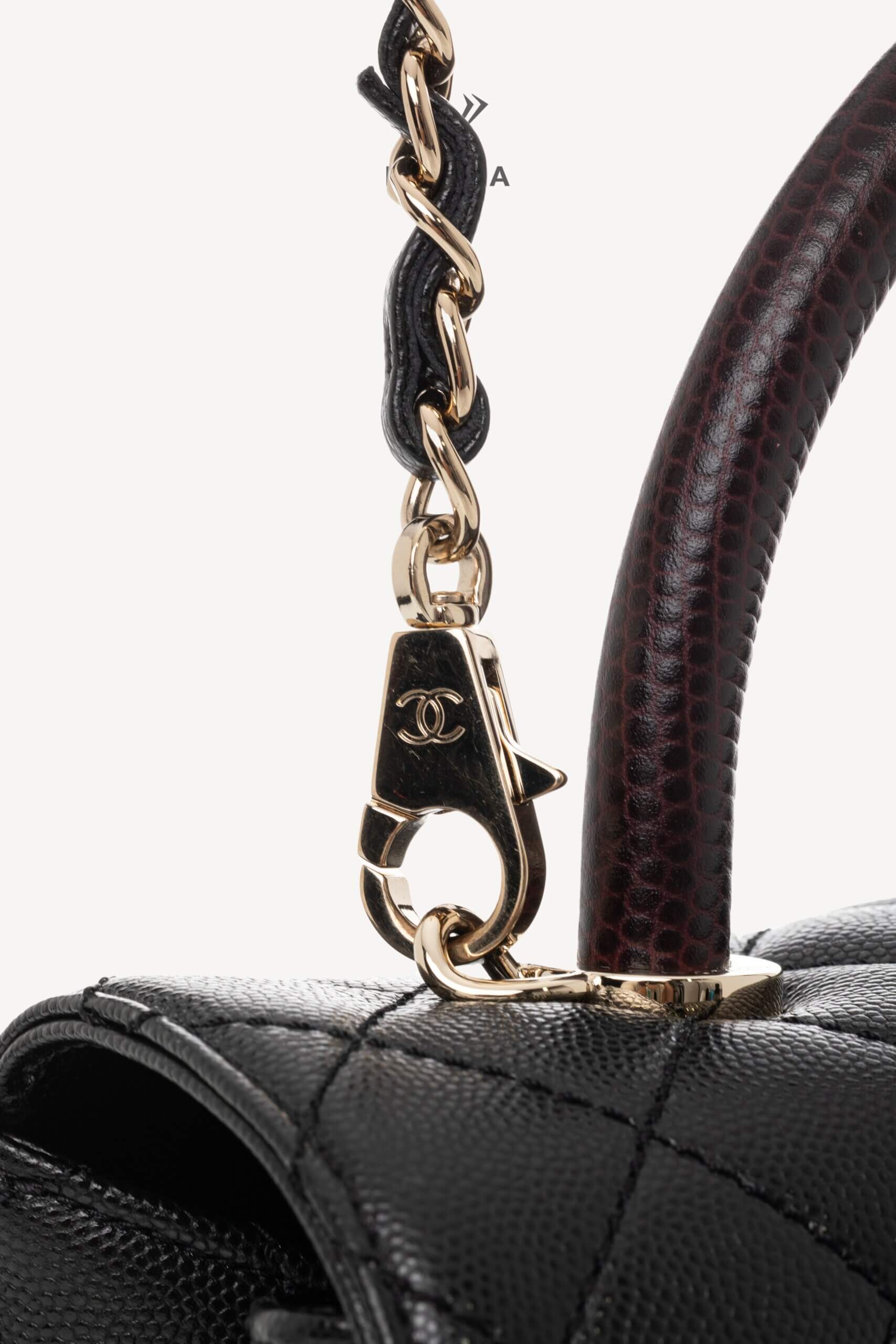 <span style="font-size: 10px;letter-spacing: .15em">HARD TO FIND</span><br>            <strong>CHANEL</strong><br>            <div style="margin-top:10px;font-size:16px">Quilted Caviar and Lizard Embossed Large Coco Top Handle Black</div><br> - Image 21