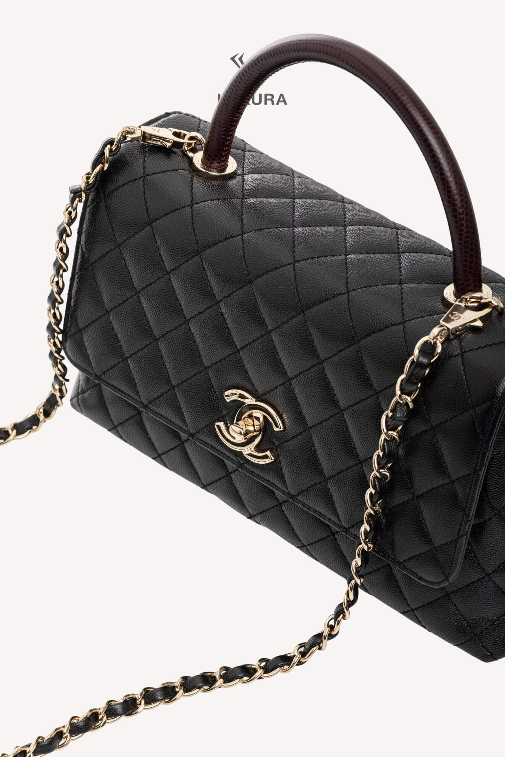 <span style="font-size: 10px;letter-spacing: .15em">HARD TO FIND</span><br>            <strong>CHANEL</strong><br>            <div style="margin-top:10px;font-size:16px">Quilted Caviar and Lizard Embossed Large Coco Top Handle Black</div><br> - Image 3