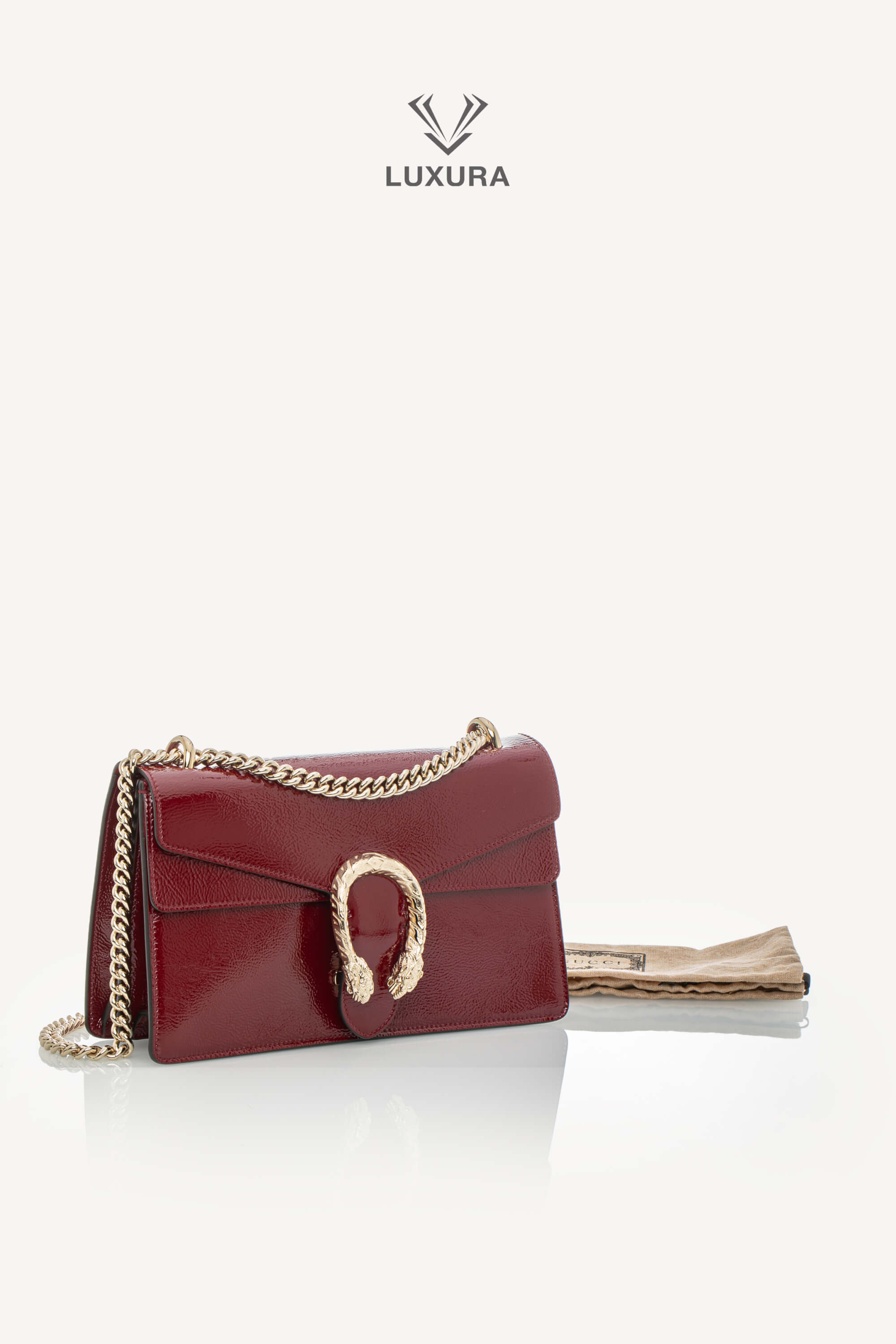 <span style="font-size: 10px;letter-spacing: .15em">BEST DEAL</span><br>            <strong>GUCCI</strong><br>            <div style="margin-top:10px;font-size:16px">Crinkled Patent Small Dionysus Shoulder Bag Rosso Ancona</div><br> - Image 2