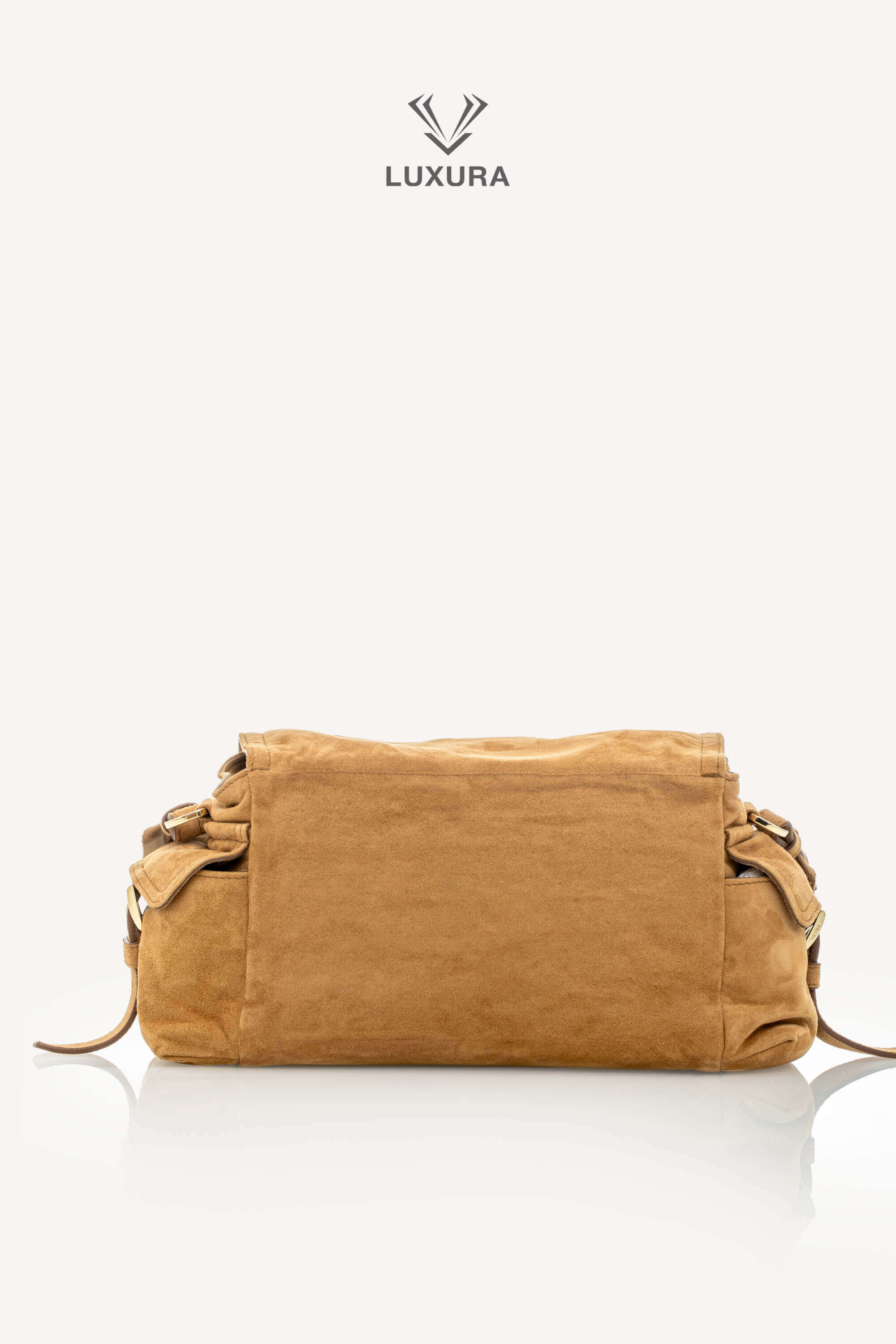 <span style="font-size: 10px;letter-spacing: .15em">NEW COLLECTION</span><br> <strong>PRADA</strong><br> <div style="margin-top:10px;font-size:16px">Explore Medium Suede Leather Shoulder Bag With Flap Cinnamon</div><br> - Image 8