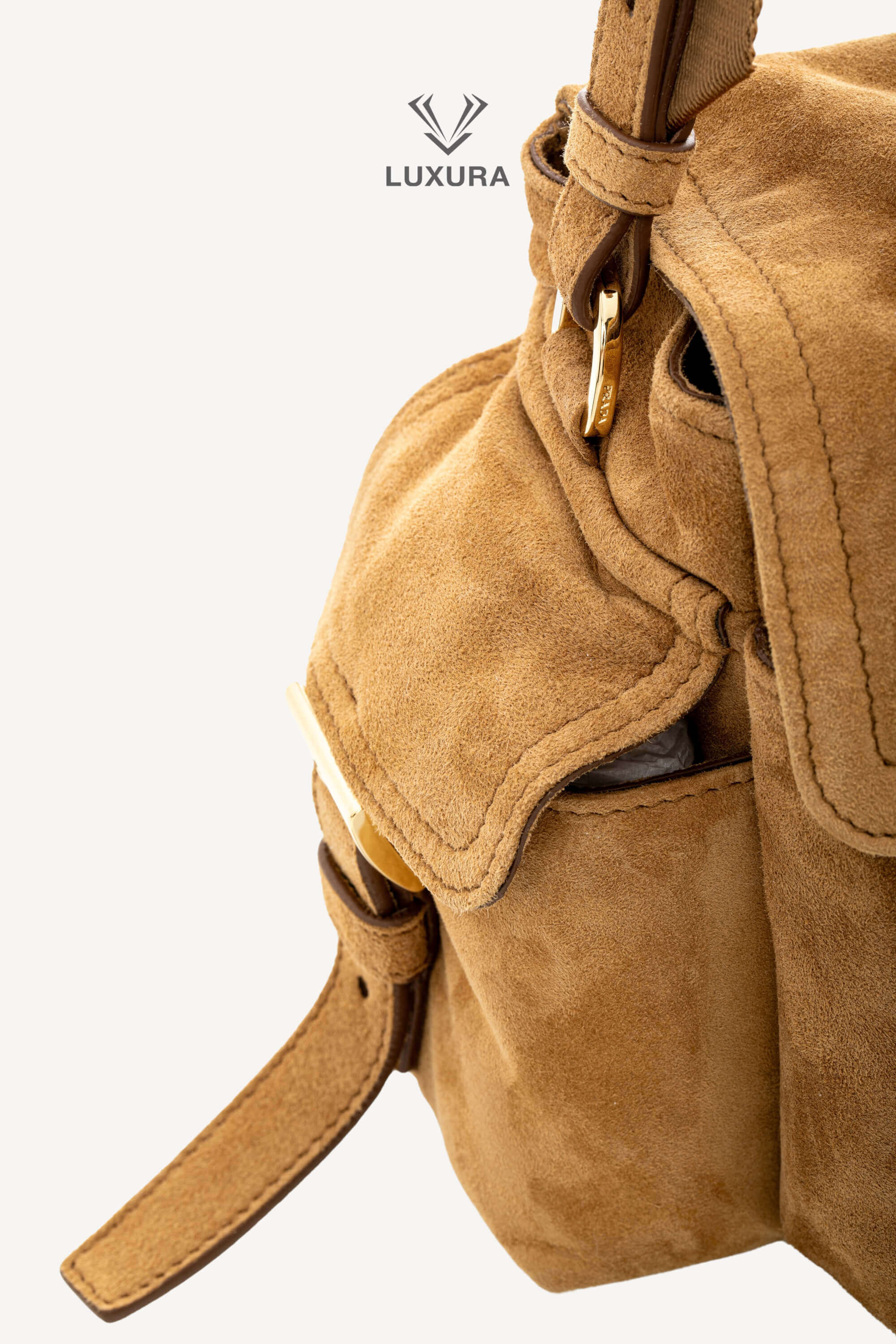 <span style="font-size: 10px;letter-spacing: .15em">NEW COLLECTION</span><br> <strong>PRADA</strong><br> <div style="margin-top:10px;font-size:16px">Explore Medium Suede Leather Shoulder Bag With Flap Cinnamon</div><br> - Image 16