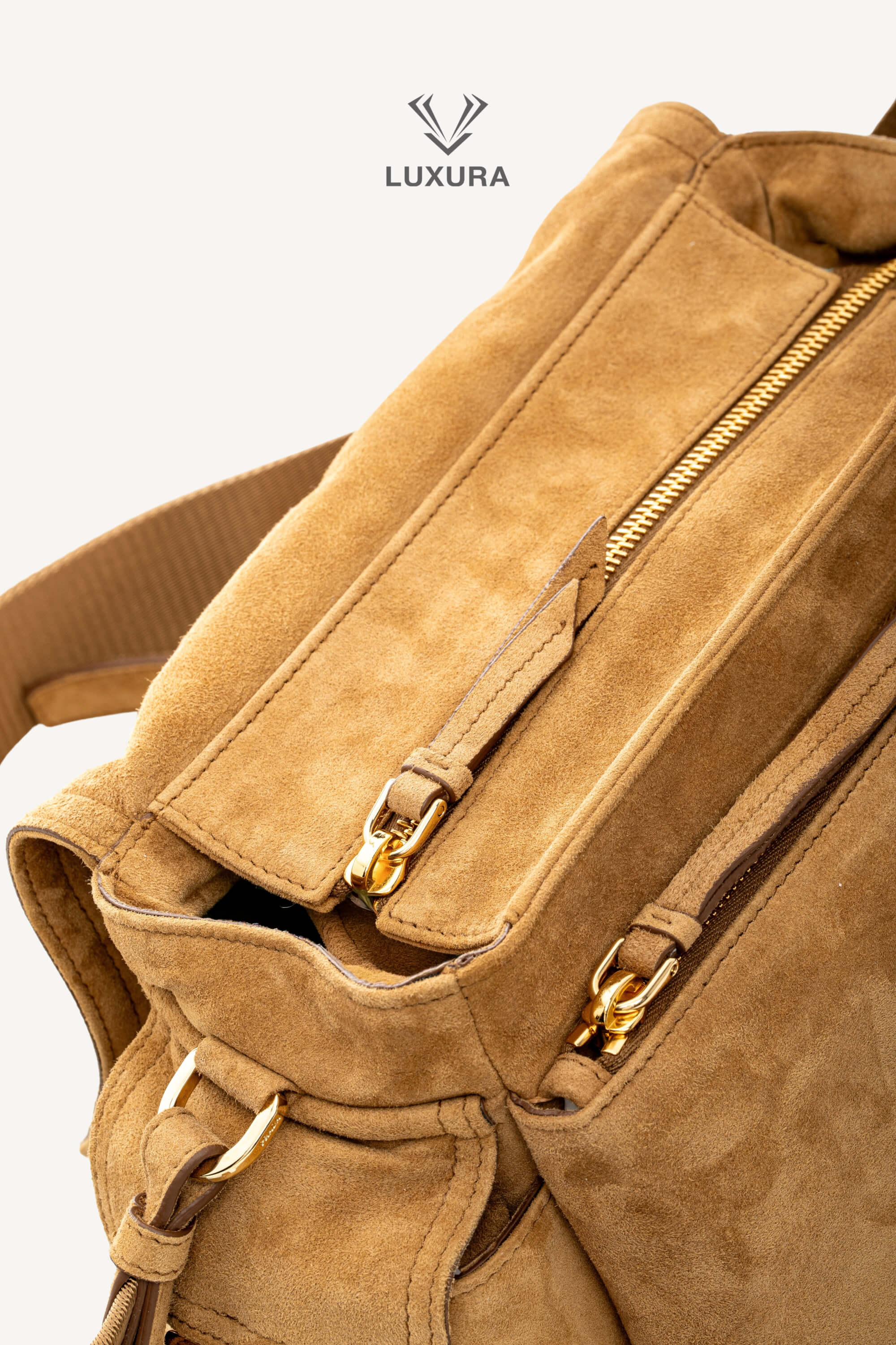 <span style="font-size: 10px;letter-spacing: .15em">NEW COLLECTION</span><br> <strong>PRADA</strong><br> <div style="margin-top:10px;font-size:16px">Explore Medium Suede Leather Shoulder Bag With Flap Cinnamon</div><br> - Image 13