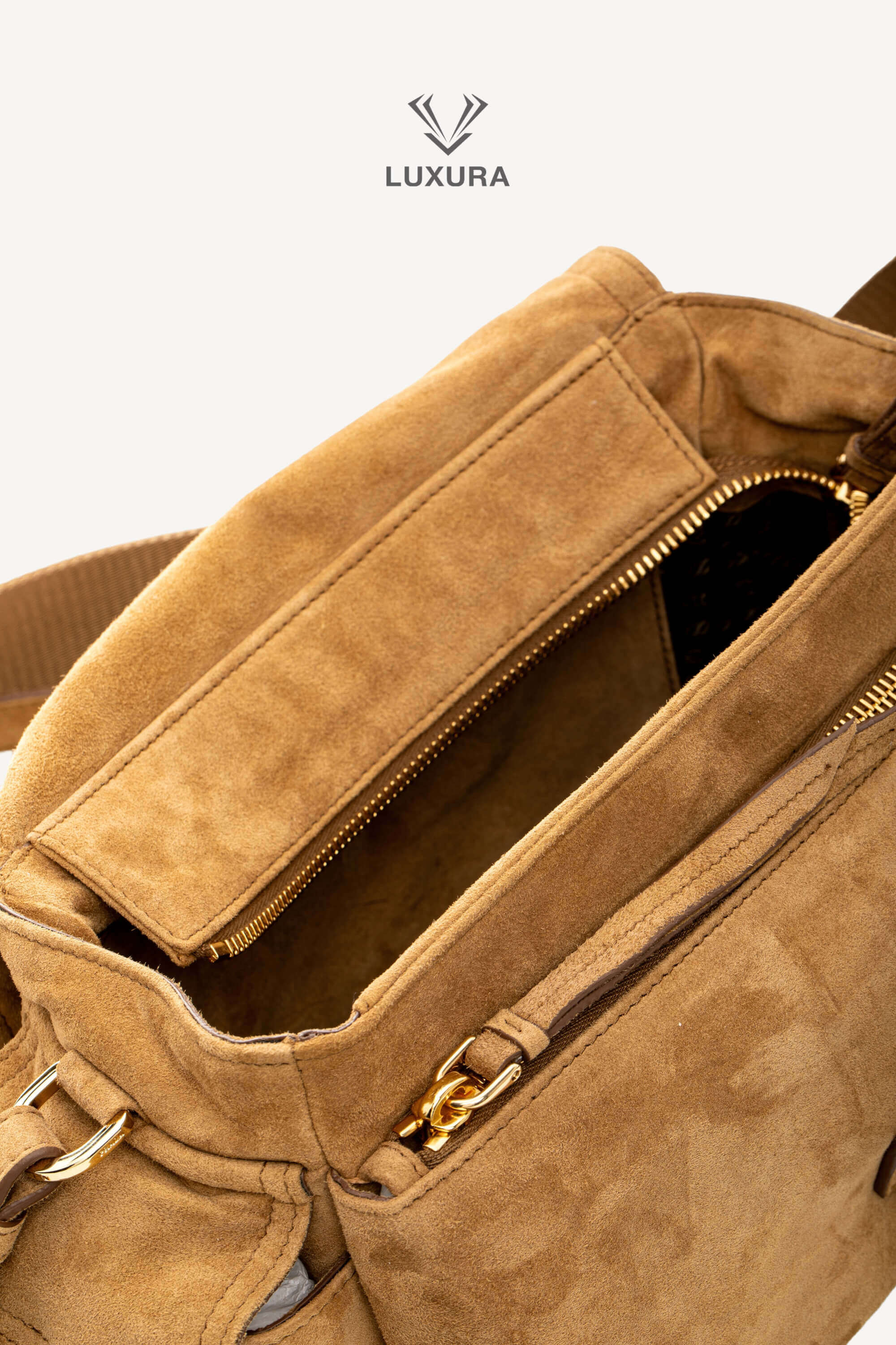 <span style="font-size: 10px;letter-spacing: .15em">NEW COLLECTION</span><br> <strong>PRADA</strong><br> <div style="margin-top:10px;font-size:16px">Explore Medium Suede Leather Shoulder Bag With Flap Cinnamon</div><br> - Image 17