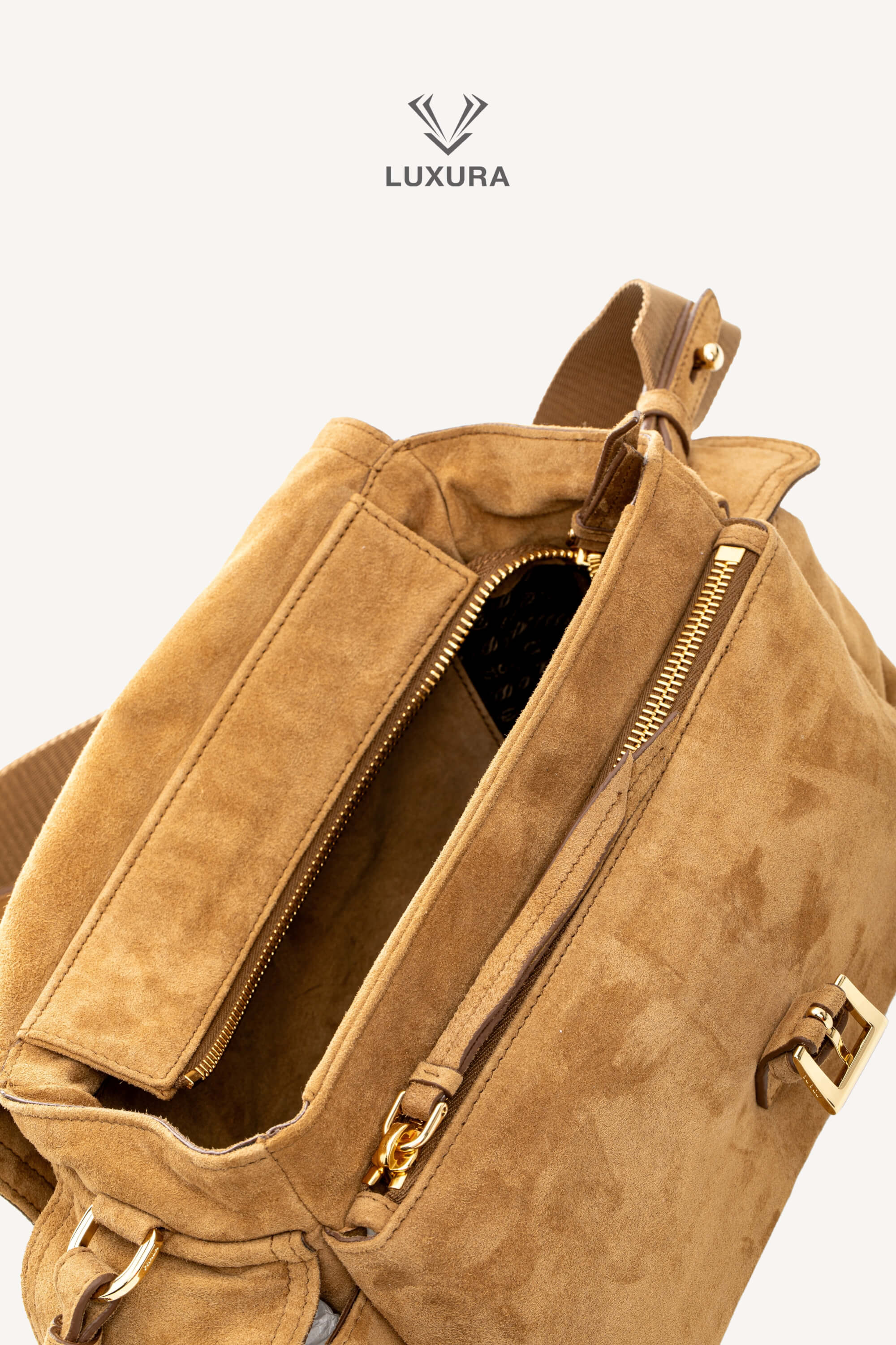 <span style="font-size: 10px;letter-spacing: .15em">NEW COLLECTION</span><br> <strong>PRADA</strong><br> <div style="margin-top:10px;font-size:16px">Explore Medium Suede Leather Shoulder Bag With Flap Cinnamon</div><br> - Image 15