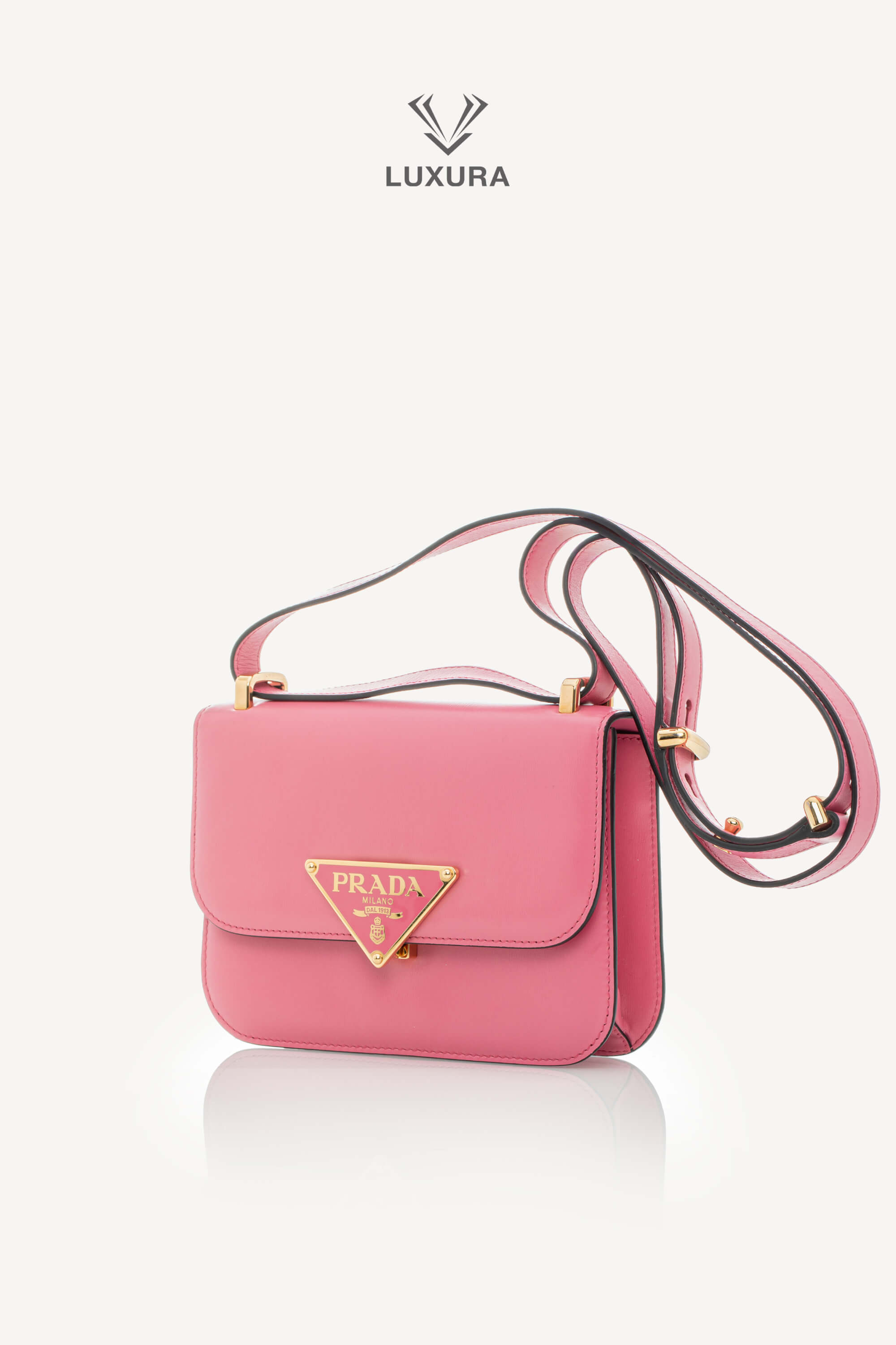 <span style="font-size: 10px;letter-spacing: .15em">BEST DEAL</span><br> <strong>PRADA</strong><br> <div style="margin-top:10px;font-size:16px">Box Calfskin Triangle Embleme Flap Shoulder Bag Begonia</div><br> - Image 7