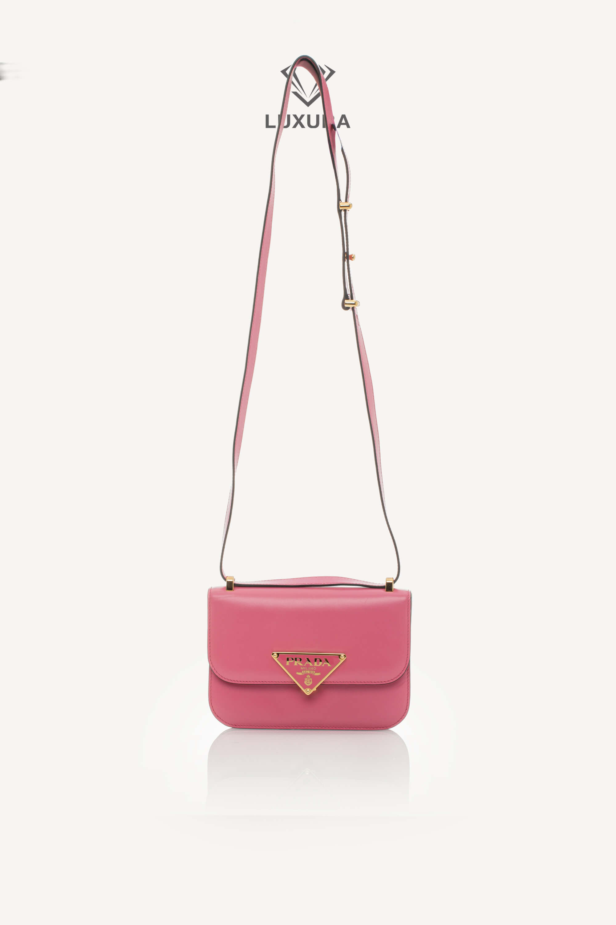 <span style="font-size: 10px;letter-spacing: .15em">BEST DEAL</span><br> <strong>PRADA</strong><br> <div style="margin-top:10px;font-size:16px">Box Calfskin Triangle Embleme Flap Shoulder Bag Begonia</div><br> - Image 4