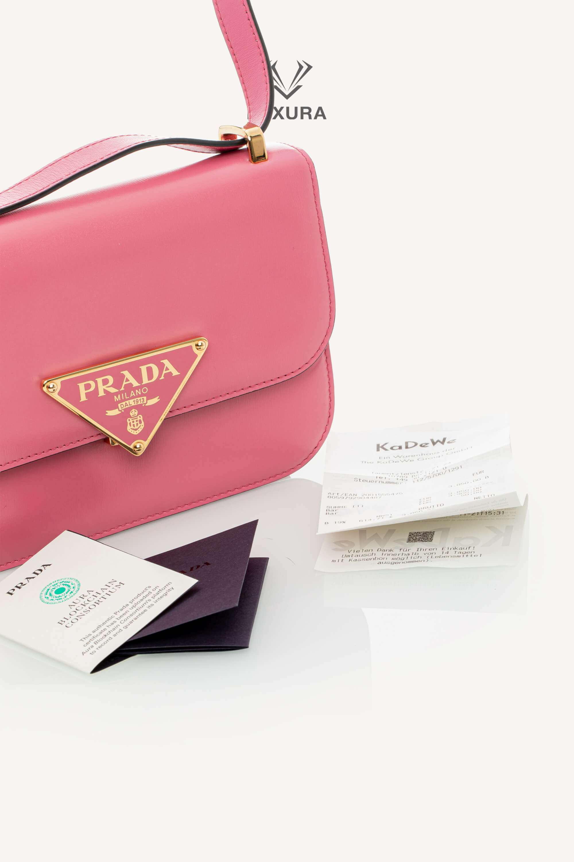 <span style="font-size: 10px;letter-spacing: .15em">BEST DEAL</span><br> <strong>PRADA</strong><br> <div style="margin-top:10px;font-size:16px">Box Calfskin Triangle Embleme Flap Shoulder Bag Begonia</div><br> - Image 8