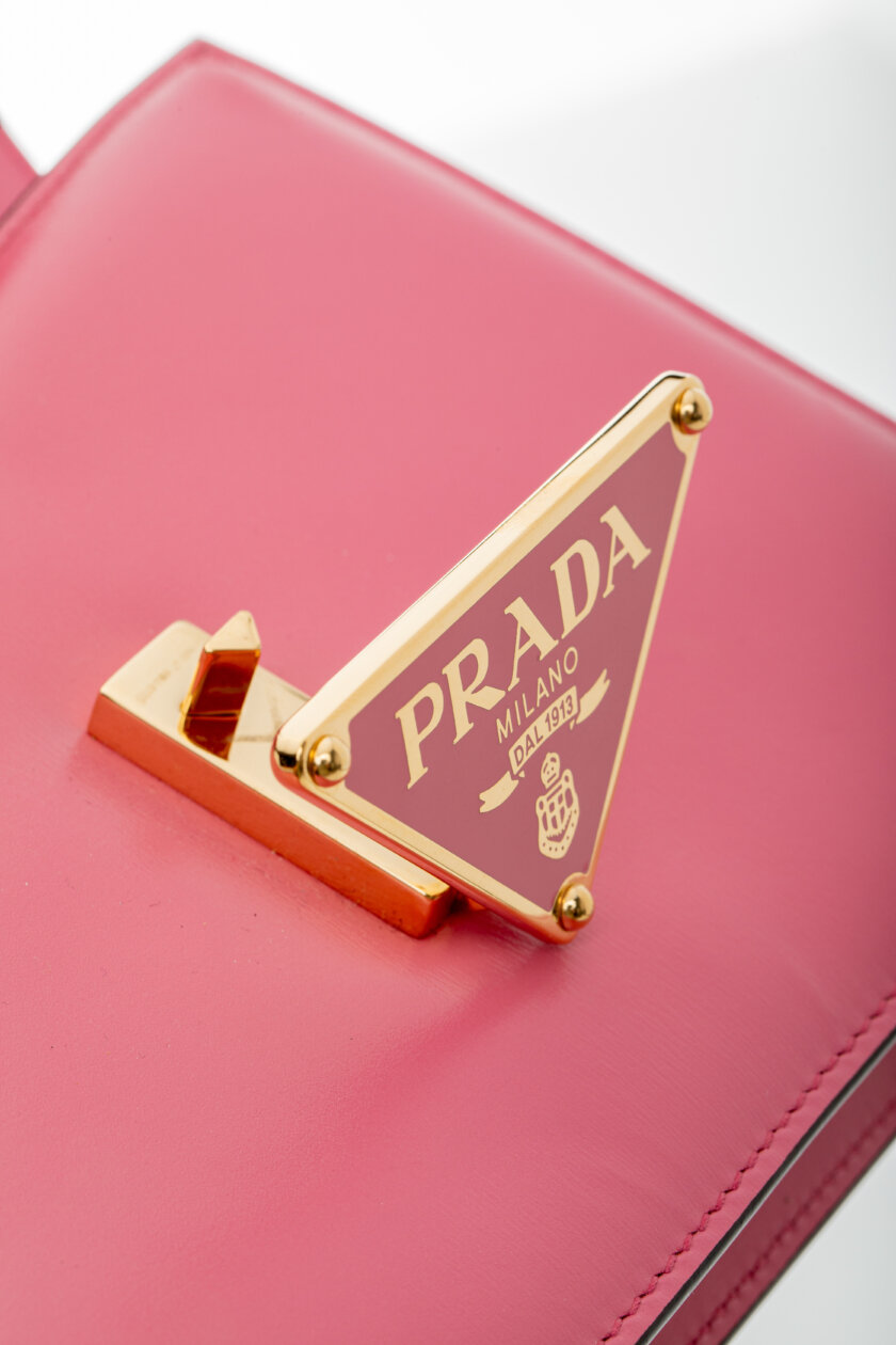 PRADA Box Calfskin Triangle Embleme Flap Shoulder Bag Begonia