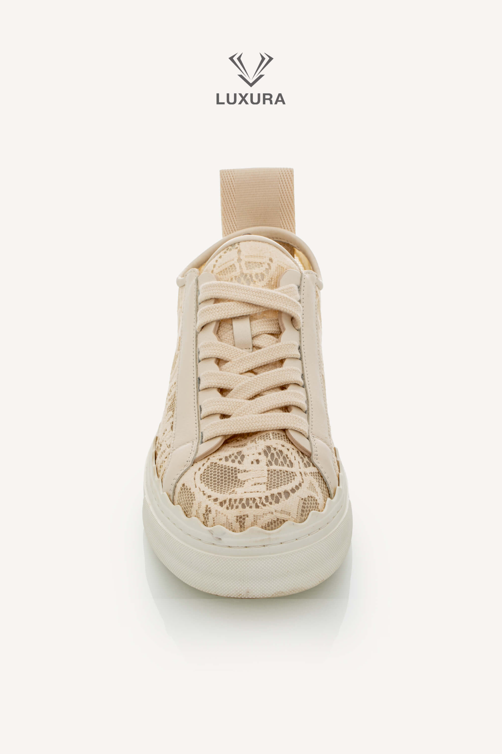 <span style="font-size: 10px;letter-spacing: .15em">IN TRENDING</span><br> <strong>CHLOE</strong><br> <div style="margin-top:10px;font-size:16px">Lauren Lace Sneakers in Beige 38</div><br> - Image 6